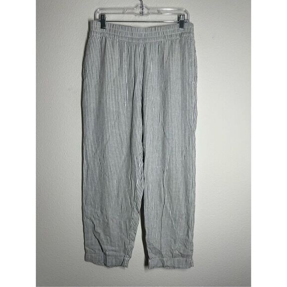 Old Navy Women’s Linen Blend Striped Pants Elastic Waist Straight Leg Sz M - Picture 1 of 15